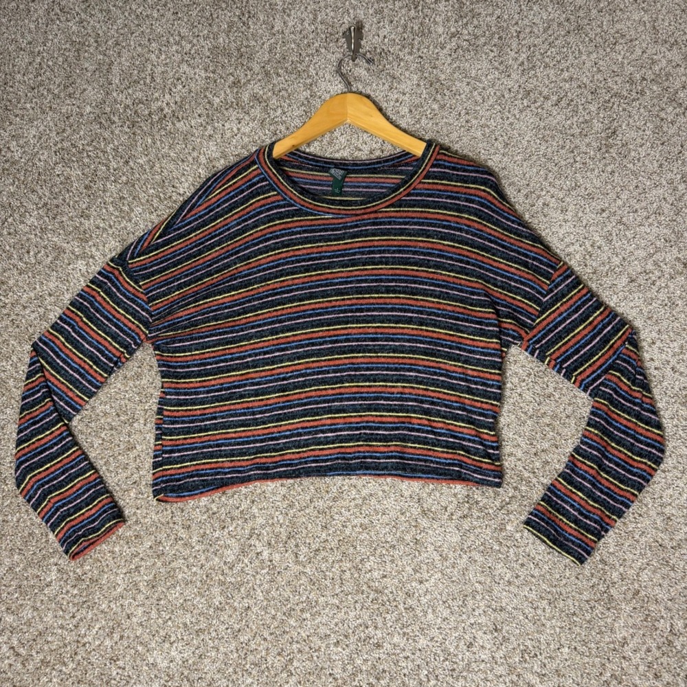 Y2K Wild Fable Rainbow Stripe Cropped Sweater Top Soft Grunge Indie Small